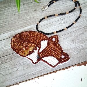 Handcrafted Beaded Fox Pendant Necklace, 18"